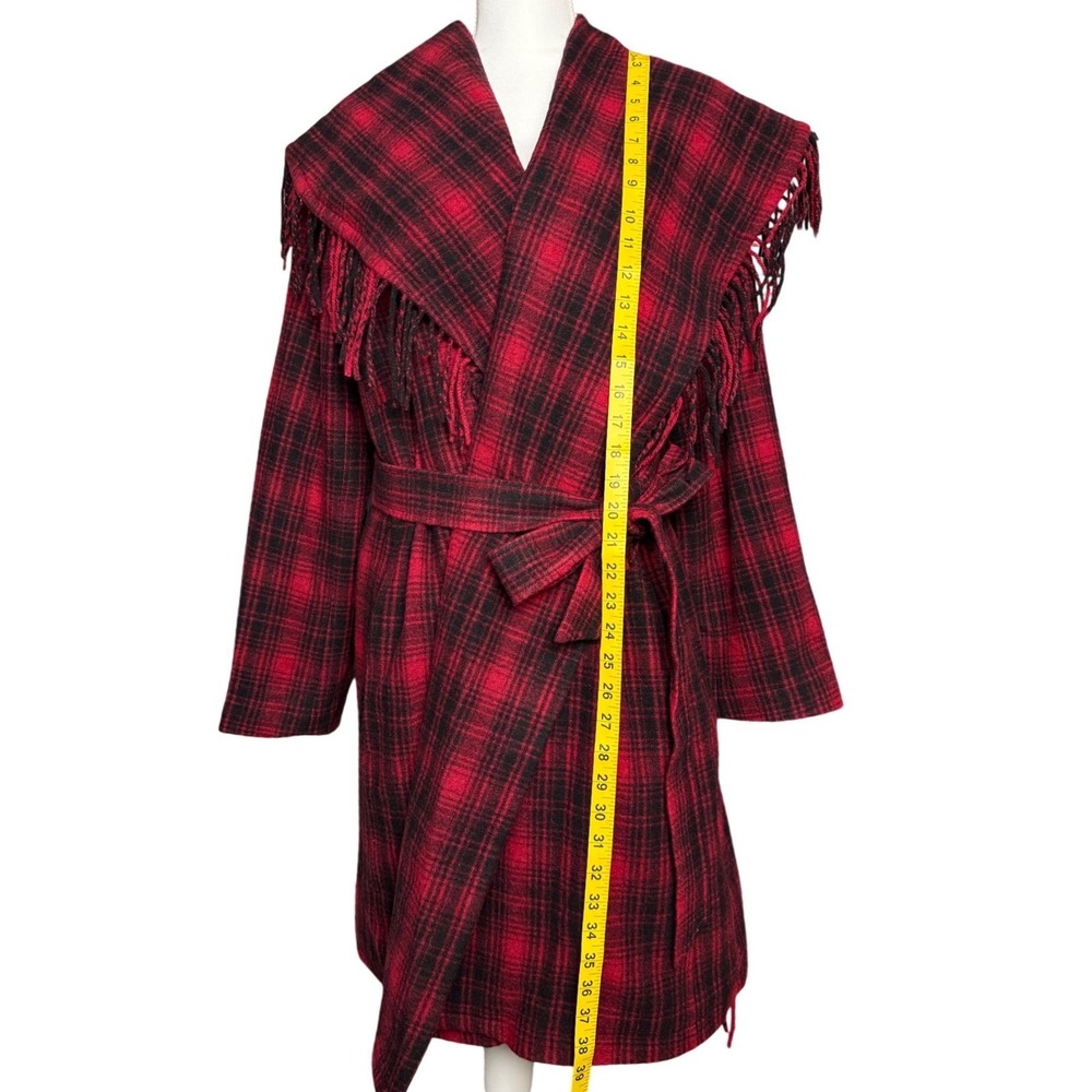 Lauren Ralph Lauren Plaid Wrap Coat Womens 18W Wool Fringe Belted NWT‎ - Picture 6 of 8